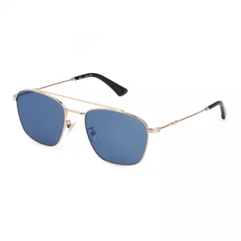 POLICE SPL996-55300B Męskie okulary przeciwsłoneczne prostokątne, czarna oprawka, niebieskie soczewki lustrzane, 55/19/145 mm