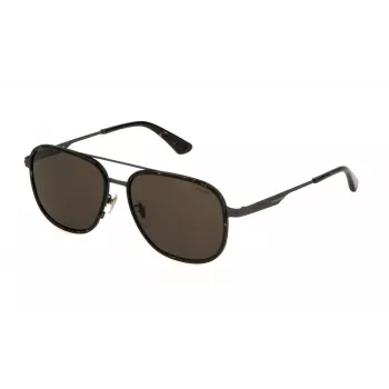 POLICE SPLL78-580627 Męskie okulary przeciwsłoneczne prostokątne, błyszcząca czarna oprawka, szare szkła, 58mm