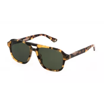 POLICE SPLL83-56AGGY Męskie okulary przeciwsłoneczne prostokątne - szara oprawka acetatowa z szarymi soczewkami poliwęglanowymi - 56/17/145 mm