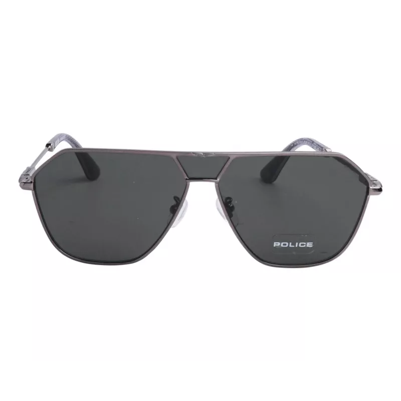 POLICE SPLL89-62509Y Męskie kwadratowe okulary przeciwsłoneczne z acetatu - czarna oprawka, szare szkła 62/11/145 mm