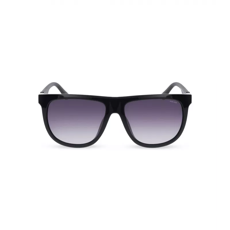 POLICE SPLN33M590Z42 Okulary przeciwsłoneczne męskie - czarna oprawka acetatowa, szare soczewki poliwęglanowe, ochrona UV400, szerokość soczewki 59 mm