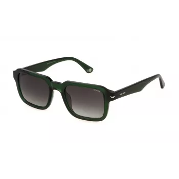 POLICE SPLN36-520G61 Męskie okulary przeciwsłoneczne prostokątne - oprawka czarno-szara, szare szkła, 52mm