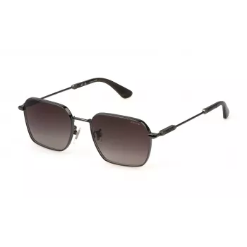 POLICE SPLN41-550568 Męskie prostokątne okulary przeciwsłoneczne, czarna oprawka, szare dymne soczewki, 55mm