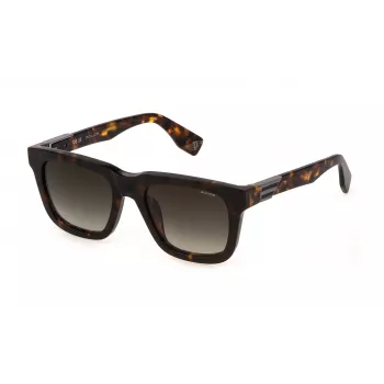 POLICE SPLN43-524BLY Męskie okulary przeciwsłoneczne w kształcie kwadratu - oprawka z ciemnego acetatu havana z niebieskimi soczewkami poliwęglanowymi - szerokość soczewki 52 mm