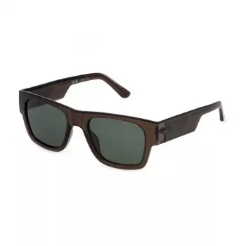 POLICE SPLP23M54M82P Męskie prostokątne okulary przeciwsłoneczne z polaryzacją, oprawa z acetatu w kolorze havana, zielone szkła 54mm