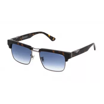 POLICE SPLP25-550509 Męskie okulary przeciwsłoneczne prostokątne - czarna oprawka, szare szkła, UV400