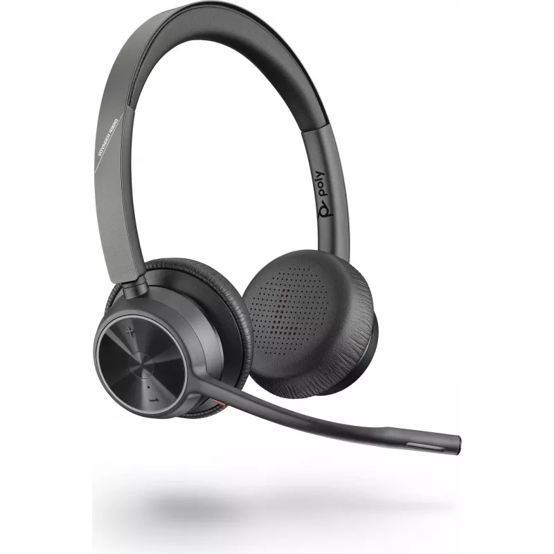 Poly Voyager 4320 UC Bezprzewodowy zestaw słuchawkowy Bluetooth z adapterem BT700 USB-C, nauszny, podwójny mikrofon z redukcją szumów, 24 godziny rozmów, czarny