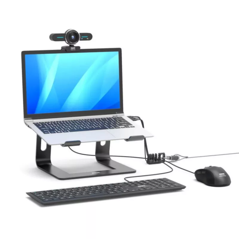 Port Connect Desktop Organizer na kabel myszy i klawiatury – samoprzylepny silikonowy klips, 3 sloty, czarny
