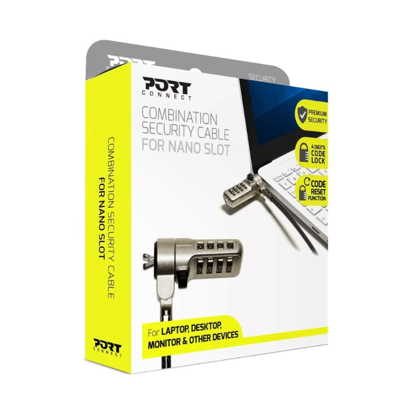 Port Connect Nano Slot Security Combination Cable - 1,8 m pleciona stal, zamek Kensington