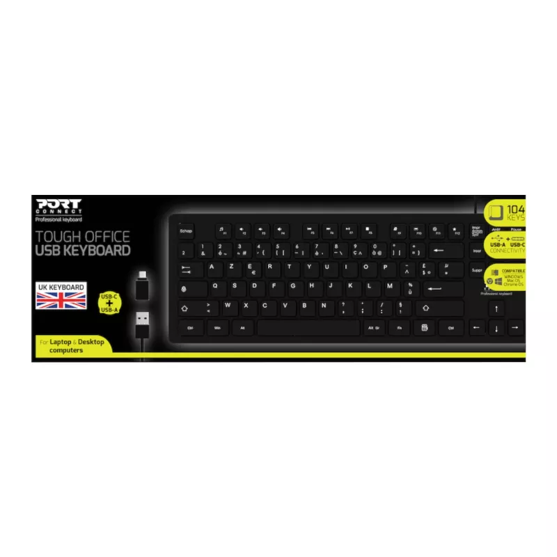 Port Connect Tough Office USB Keyboard - Czarny