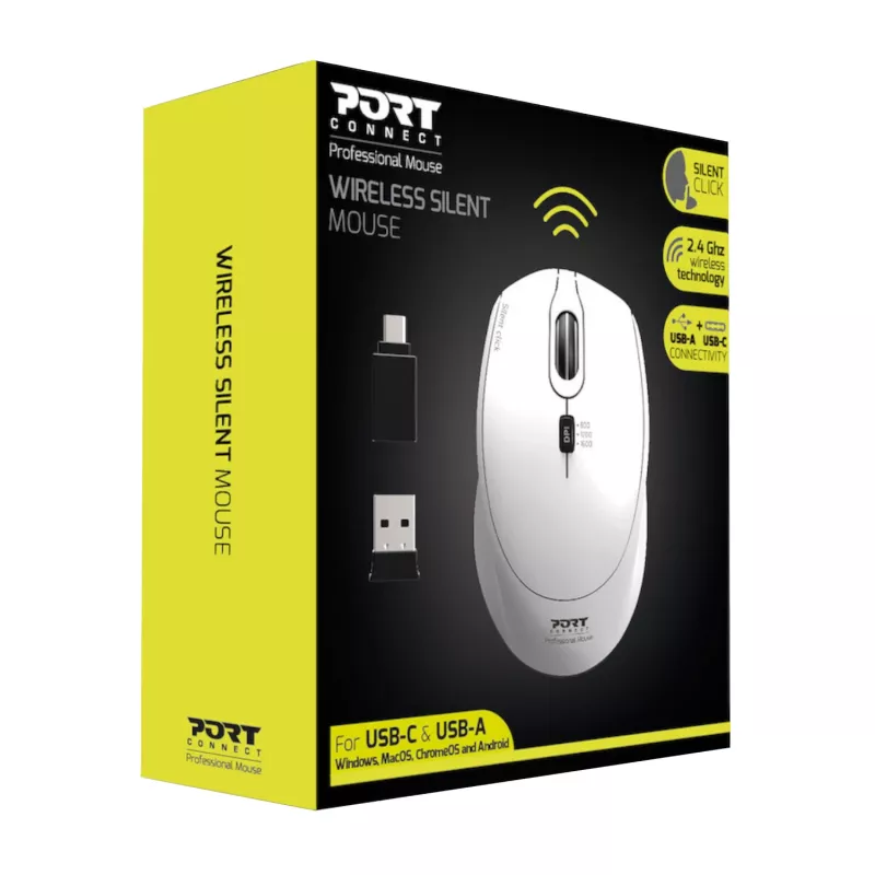 Port Designs Port Connect Silent 1600DPI 3 Przyciskowa Mysz Bezprzewodowa - Biała