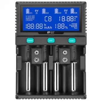 POWER PLANT, LLC AA620173 Inteligentna 4-kanałowa Uniwersalna Ładowarka do Akumulatorów Li-ion, LiFePO4, NiMH, NiCd