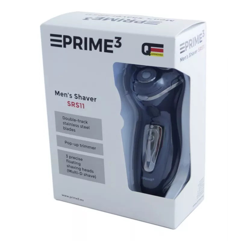 PRIME3 SRS11 Męska golarka rotacyjna z trymerem pop-up, czarno-srebrna