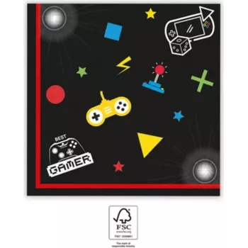 PROCOS Gaming Party serwetki papierowe 2-warstwowe 20 szt. 33x33 cm wielokolorowe (93772)