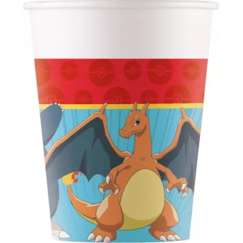 Procos Pokémon papierowe kubki 8-pak 200ml Pikachu Charmander Squirtle Bulbasaur kubki imprezowe 98401