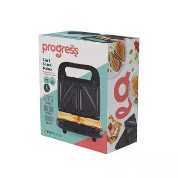 Progress EK6666PVDE 3 w 1 Urządzenie do przekąsek - Gofrownica, Toster do kanapek i Pączkarnia, 900W, Czarny