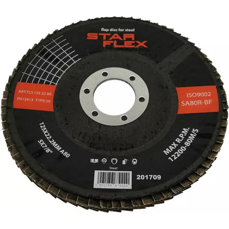 PSG Star Flex STAL T29 125-22 Tarcza listkowa, gradacja 80, tlenek cyrkonu, stożkowa, otwór 22,23 mm, do stali i stali nierdzewnej