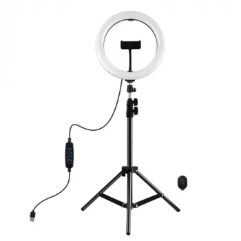 PULUZ 26cm lampa pierścieniowa LED ze statywem do 1,1 m i uchwytem na telefon, zasilana USB