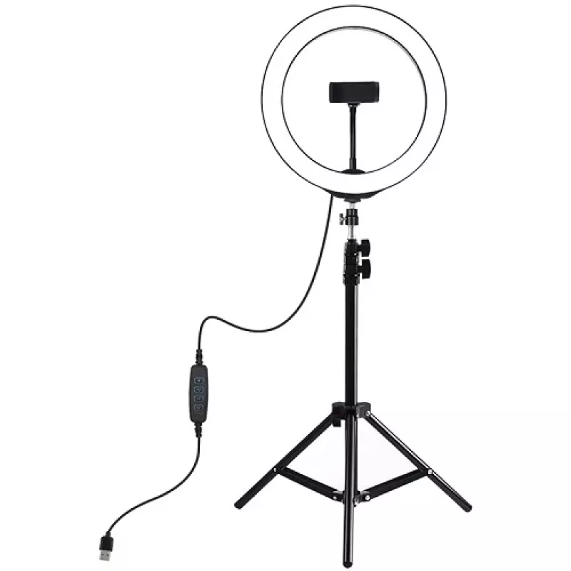 PULUZ LED Ring Light 26cm z statywem do 1,1m i uchwytem na telefon, USB