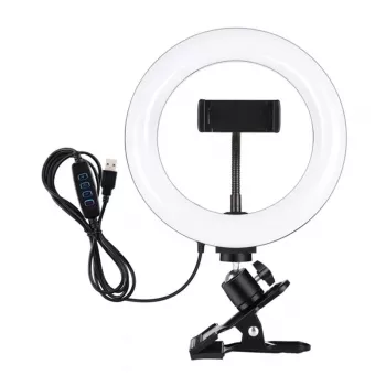 PULUZ PKT3120B 20 cm Professional Ring Light do vlogowania, transmisji na żywo i makijażu – 80 diod LED, 10 W, 3000K-6500K, 10 poziomów regulacji jasności, z klipsem do monitora i uchwytem na telefon – czarny