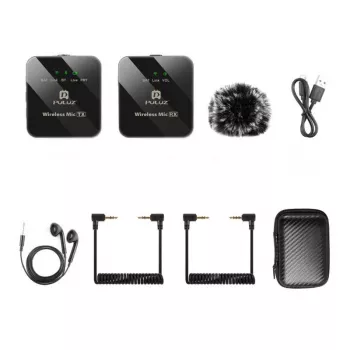 PULUZ PU3153B Bezprzewodowy mikrofon krawatowy 1 TX + 1 RX, 2.4GHz, USB-C, pojemnościowy dookólny, redukcja szumów, Plug-and-Play dla Android i PC