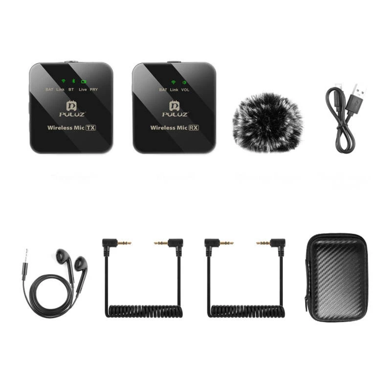 PULUZ PU3153B Bezprzewodowy mikrofon krawatowy 1 TX + 1 RX, 2.4GHz, USB-C, pojemnościowy dookólny, redukcja szumów, Plug-and-Play dla Android i PC