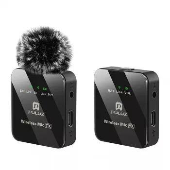 PULUZ PU3153B Bezprzewodowy mikrofon krawatowy 1 TX + 1 RX, 2.4GHz, USB-C, pojemnościowy dookólny, redukcja szumów, Plug-and-Play dla Android i PC