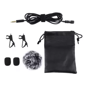 PULUZ PU424 Mikrofon Lavalier 1.5m 3.5mm TRRS Dookólny Pojemnościowy Klipsowany do Smartfonów, Aparatów DSLR, Laptopów - Czarny