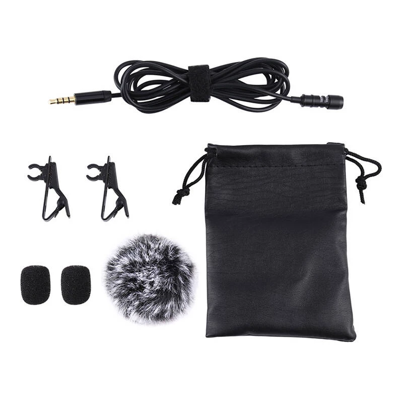 PULUZ PU424 Mikrofon Lavalier 1.5m 3.5mm TRRS Dookólny Pojemnościowy Klipsowany do Smartfonów, Aparatów DSLR, Laptopów - Czarny