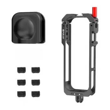 PULUZ PU759B Aluminiowa klatka ochronna ze stopu aluminium do kamery akcji Insta360 X5 z gwintami 1/4 cala-20 i mocowaniem cold shoe