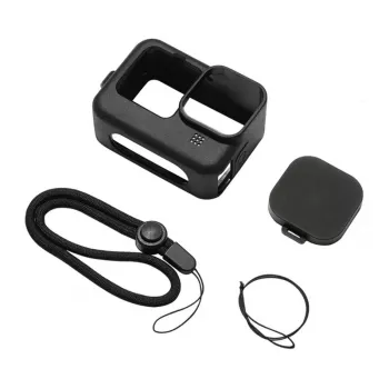 PULUZ silikonowe etui do GoPro HERO12, HERO11, HERO10, HERO9 Black z osłoną obiektywu i paskiem (czarne)