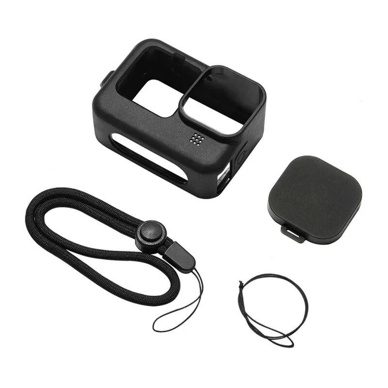 PULUZ silikonowe etui do GoPro HERO12, HERO11, HERO10, HERO9 Black z osłoną obiektywu i paskiem (czarne)