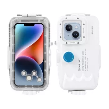 PULUZ Wodoszczelne etui na iPhone'a 40m z zaworem jednokierunkowym (białe) dla iPhone 12/13/14/15