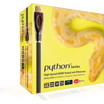 PYTHON GC-M0022 20m aktywny kabel HDMI High-Speed z Ethernetem, 4K2K/UHD, chipset Redmere, pozłacane styki, OFC, pleciony nylon, czarny