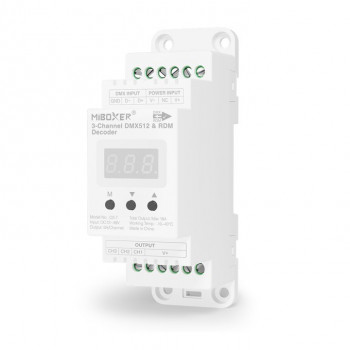 MiBoxer D3-T 3-kanałowy dekoder LED DMX512/RDM, szyna DIN, 12–48 V DC
