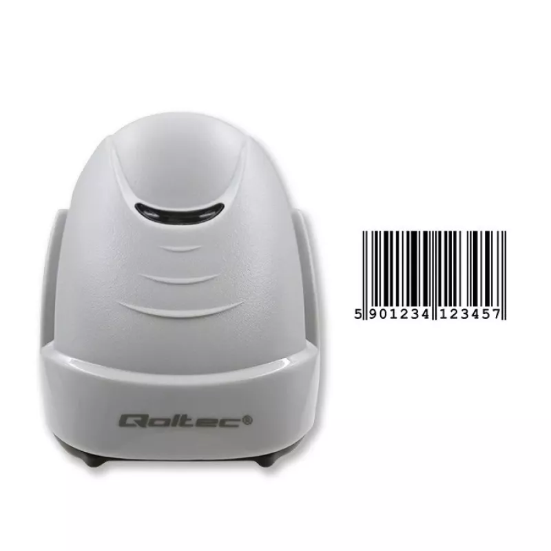 Qoltec 50877 skaner kodów kreskowych laserowy 1D USB biały