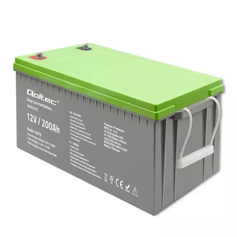 Qoltec 53079 Akumulator żelowy głębokiego rozładowania 12V 200Ah (62,5kg)