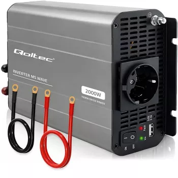Qoltec Falownik Modified Sine Wave 12V na 230V 1000W/2000W z USB - Kompatybilny z LiFePO4, GEL, AGM