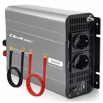 Qoltec Falownik Modified Sine Wave 12V na 230V 1500W/3000W z USB, kompatybilny z LiFePO4 GEL AGM
