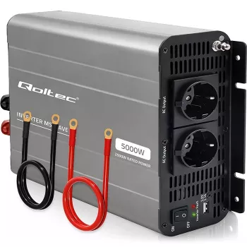 Qoltec przekształtnik napięcia zmodyfikowany sinus 12V na 230V 2500W/5000W z USB, kompatybilny z LiFePO4 GEL AGM