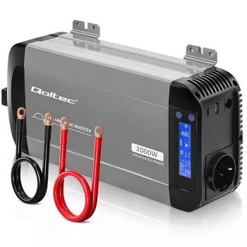 Falownik Qoltec Pure Sine Wave 12V na 230V 1000W/2000W z LCD, USB, USB-C, kompatybilny z LiFePO4/GEL/AGM