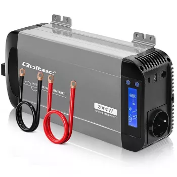 Falownik Qoltec Pure Sine Wave 12V na 230V 1000W/2000W z LCD, USB, USB-C, kompatybilny z LiFePO4/GEL/AGM
