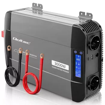 Qoltec Inwerter czystej fali sinusoidalnej 12V na 230V 1500W/3000W z LCD USB USB-C dla LiFePO4 GEL AGM