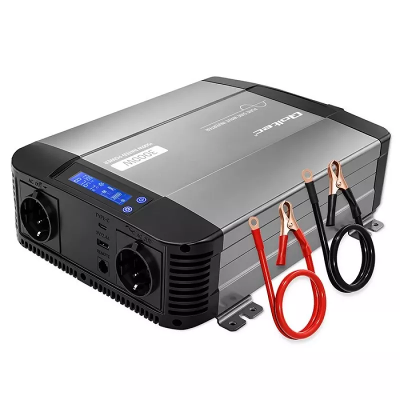 Qoltec Inwerter czystej fali sinusoidalnej 12V na 230V 1500W/3000W z LCD USB USB-C dla LiFePO4 GEL AGM