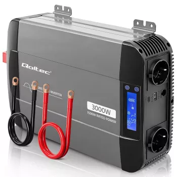Qoltec Inwerter czystej fali sinusoidalnej 12V na 230V 1500W/3000W z LCD USB USB-C dla LiFePO4 GEL AGM