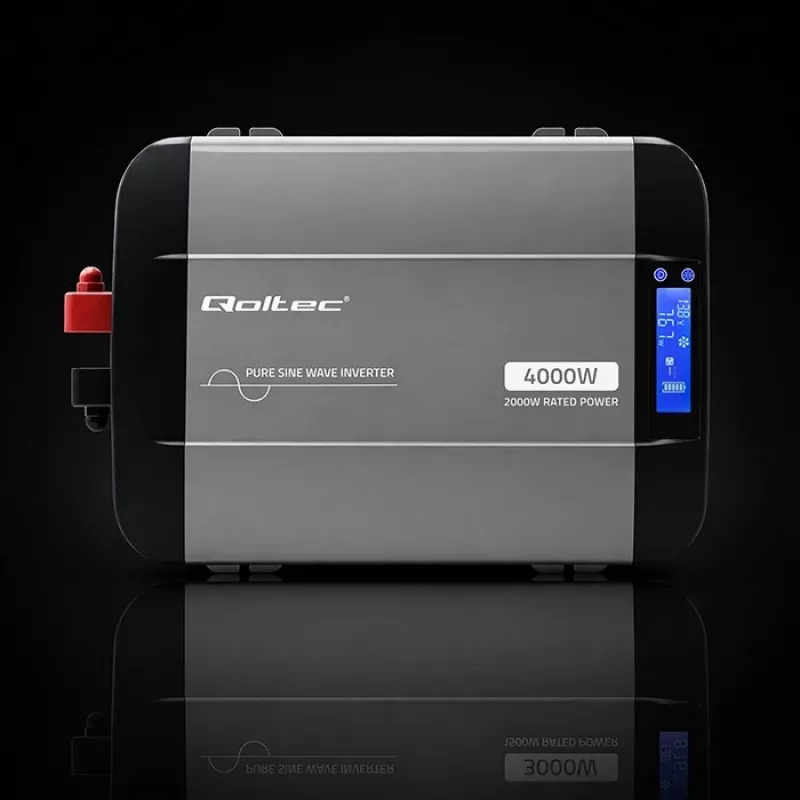 Przetwornica Qoltec Pure Sine Wave 12V na 230V 2000W/4000W z LCD, USB, USB-C, kompatybilna z LiFePO4/GEL/AGM