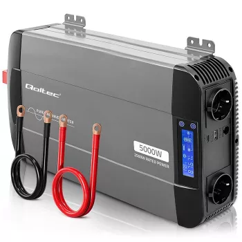 Przetwornica Qoltec Pure Sine Wave 12V na 230V 2500W/5000W z LCD, USB, USB-C, kompatybilna z LiFePO4/GEL/AGM