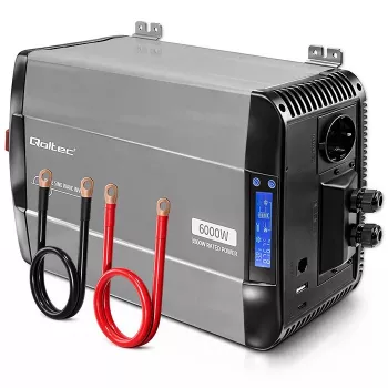 Qoltec Inwerter czystej fali sinusoidalnej 12V na 230V 3000W/6000W z LCD, USB, USB-C, kompatybilny z LiFePO4/GEL/AGM