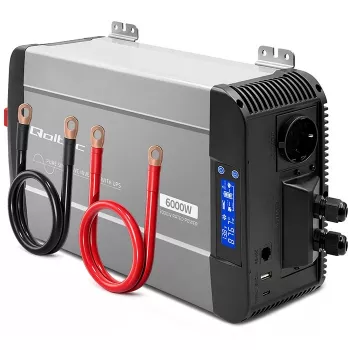 Qoltec Inwerter czystej fali sinusoidalnej z UPS 12V na 230V 3000W/6000W LCD USB USB-C LiFePO4 GEL AGM