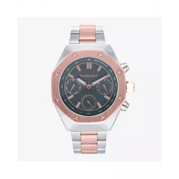 RADIANT Męski Zegarek Analogowy Kwarcowy RA628704 - 44mm Koperta ze Stali Nierdzewnej, Czarna Tarcza, Srebrna Bransoleta Mesh Milanese, 5 ATM